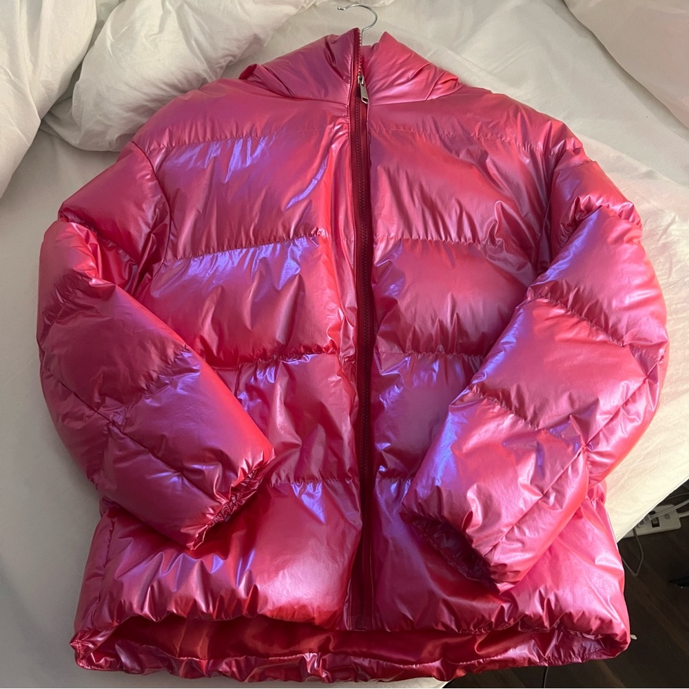 Pink Holographic Puffer Coat